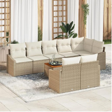Rantry 9-teiliges Garten Sofaset mit Kissen Beige Poly Rattan Akazie Gartenlounge Model3347848
