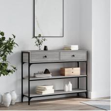 FENLAX Sonoma Console Table with Drawer, 100 x 25 x 75 cm, Telephone Table, Wooden Coffee Table, Hallway Table with Shelves, Side Table with Drawer, Wood Material and Metal, Grey