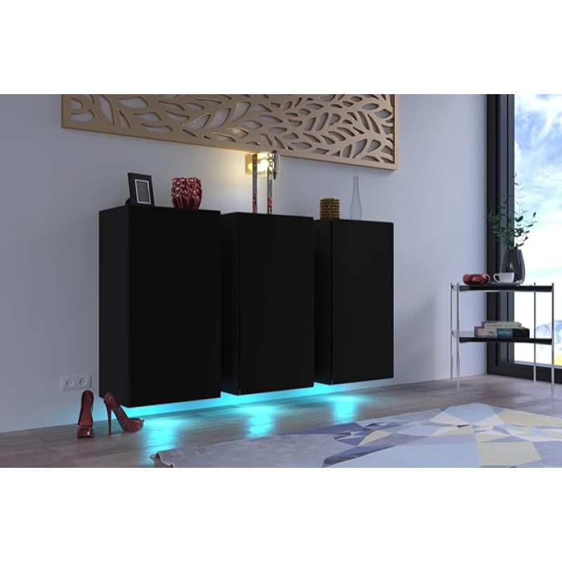 Furnitech K9 Modern Living Room, Chest of Drawers, Cupboard, Sideboard, Bedroom, Dining Room, Living Room Furniture Matt (LED RGB 16 Colours, K9-18M-B1)