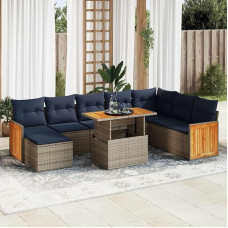 Rantry 11-TLG. Garten-Sofagarnitur mit Kissen Grau Poly Rattan Akazie Gartenlounge Model3327750