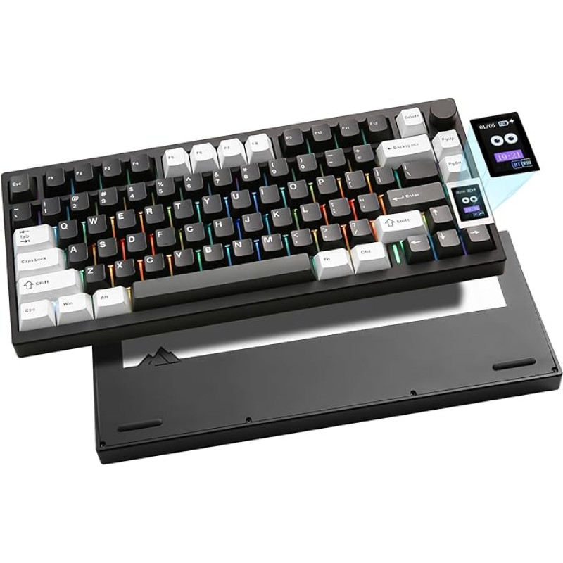 YUNZII AL80 Wireless Mechanical Keyboard, Full Aluminium CNC, Smart LCD Display, Hot Interchangeable Seal Mount 75% Layout with Button, BT/2.4G/USB-C, QMK/VIA for Win/Mac (Black, Zero Linear)