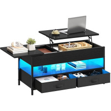YITAHOME Coffee Table Height Adjustable, Living Room Table with Hidden Storage Compartment for Living Room, Office, Coffee Table with Storage Space and 2 Drawers and LED Light Bar, 106 x 50 x 51.5 cm