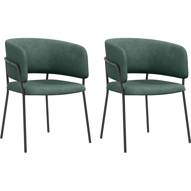 HOMCOM Set of 2 Dining Chairs Kitchen Chairs Steel Legs Upholstered Seat Dining Living Room Kitchen Dining Room Chair 57L x 53W x 73H (cm) Green