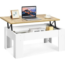 COSTWAY Coffee Table with Raised Table Top, Sofa Table Height Adjustable, Coffee Table with Storage Compartment, Wooden Side Table, Tea Table for Living Room, Balcony, Hallway (White)