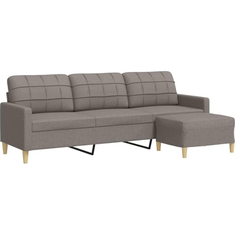 vidaXL Sofa 3-Seater, Couch with Footstool Metal Frame, Upholstered Sofa Fabric Sofa for Living Room, Lounge Sofa Seating Furniture, Modern, Taupe Fabric