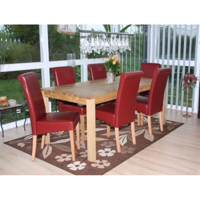 Mendler Novara II Set of 6 Dining Chairs / Kitchen Chairs Leather Red Light Legs