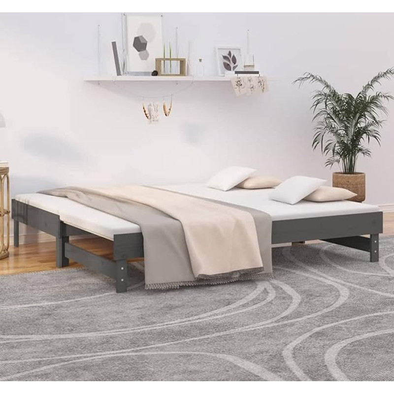 ZEYUAN Day Bed Extendable Grey 2 x (90 x 190) cm Solid Pine Wood Sofa Bed Sofa Bed Sofas & Couches, Sofabeds, Upholstered Bed, Guest Bed, Youth Bed