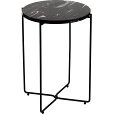 Round Metal Side Table with Marble Top, Modern Lightweight Bedside Table, Small Coffee Table for Living Room, Bedroom, Small Space, Black