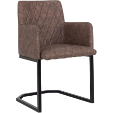 Woodkings® Clinton Cantilever Chair with Armrest, Faux Leather, Brown, Metal, Black, Dining Room Chair with Armrest, Modern, Designer Chair, Metal Chair, Kitchen Chair, Comfortable (Brown - Pack of 1)