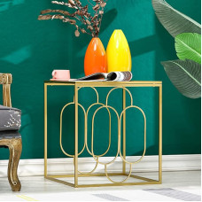 MOCOME Side Table with Tempered Glass Top, Gold Metal Frame, Side Table, Square Accent Bedside Table for Living Room, Dorm and Bedroom