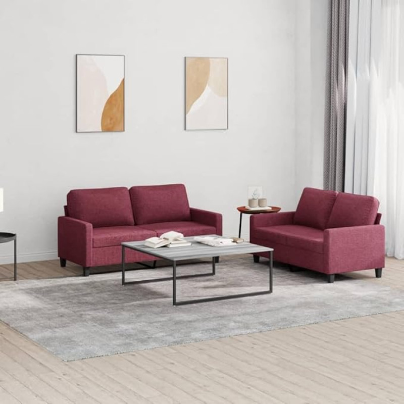 Juroupi 3201450 2-Piece Sofa Set with Cushion Sofa Living Room Sofa Set Sofas for Living Room Wine Red Fabric