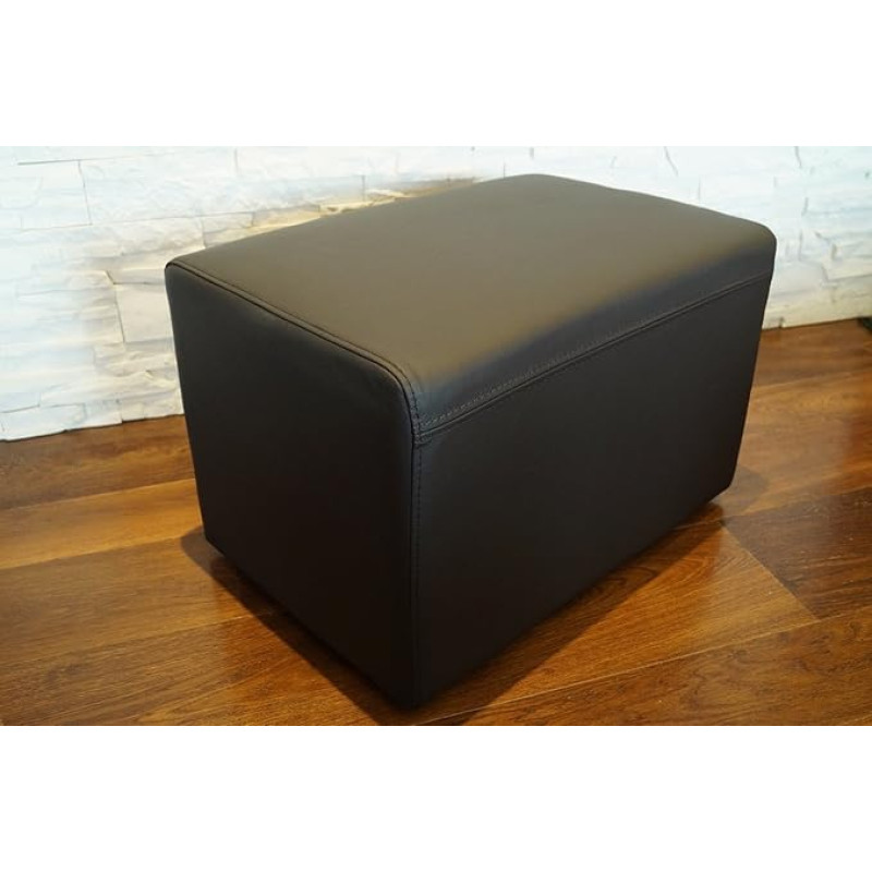Quattro Meble Dark Brown Real Leather Stool 60 x 40 x 40 cm Cowhide Seat Cube Footstool Upholstered Stool Real Leather Puff
