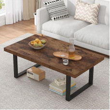IBF Rustic Brown Coffee Table, Industrial Simple Living Room Table, Modern Minimalist Farmhouse Rectangular Middle Table, Vintage Coffee Table for Home Bedroom