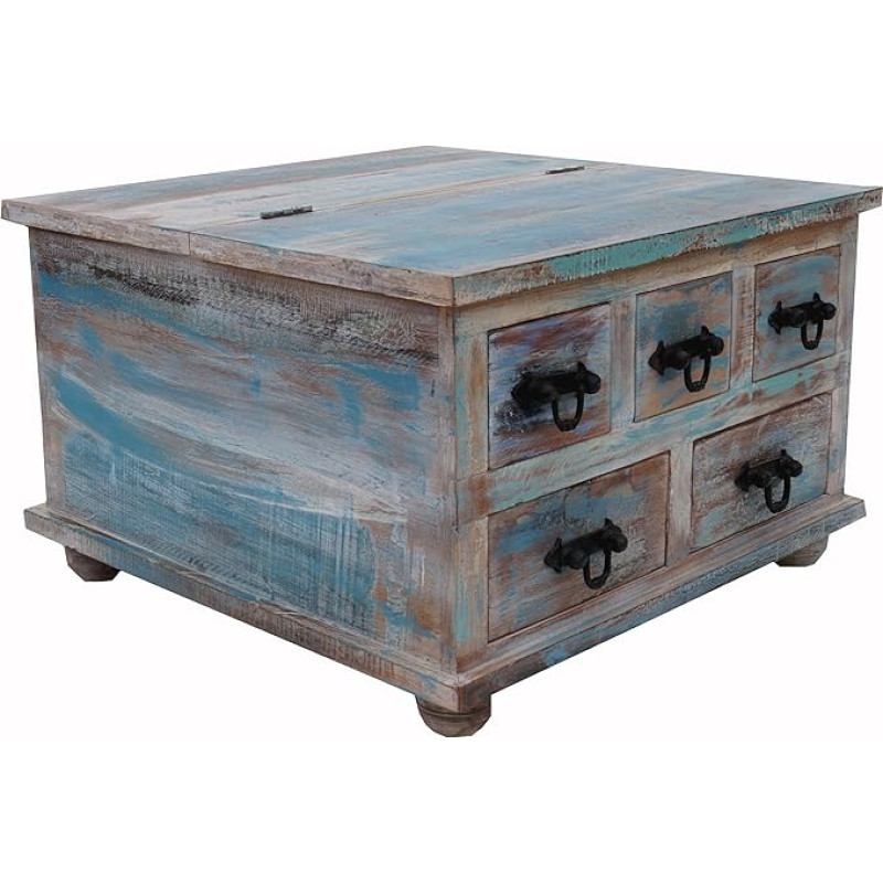 GURU SHOP Square Drawer Cabinet or Coffee Table - Model 9a, Turquoise, 45 x 70 x 70 cm, Small Cabinets