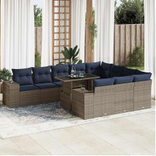 Rantry 11-TLG. Garten-Sofagarnitur mit Kissen Grau Poly Rattan Akazie Gartenlounge Model3326872