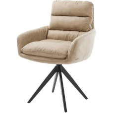 Abelia-Flex Upholstered Chair with Armrests Cross Frame Angled Black Microfibre Beige Vintage