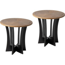 COZAYH Farmhouse Round Side Table X 2P with Criss Cross Wooden Legs, Rustic French Country Side Table for Dining Room or Living Room, Modern, Black, Natural Wood