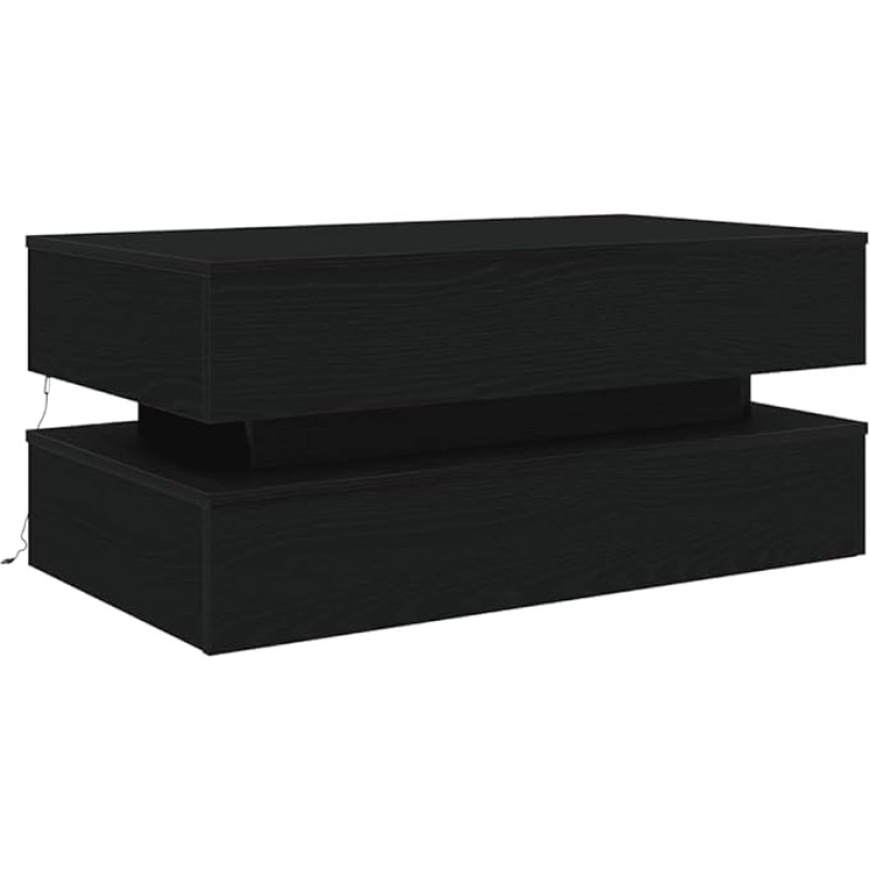 vidaXL Coffee Table with LED Lights Black Oak Effect 90 x 50 x 40 cm