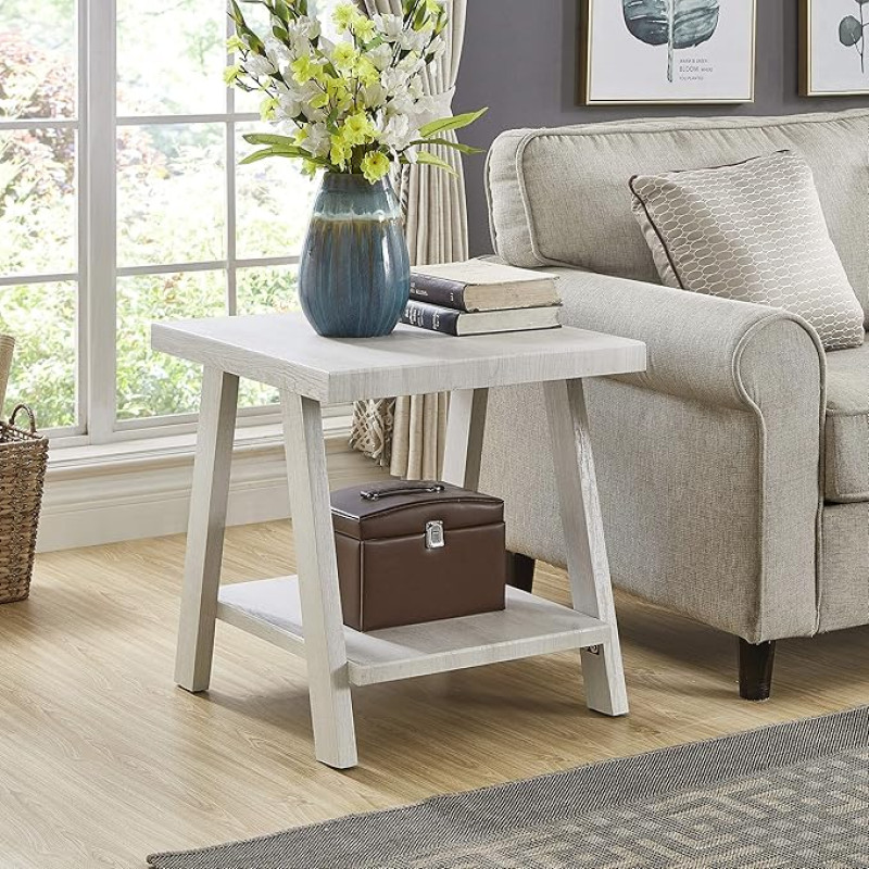 Roundhill Furniture Athens Modern Wooden Side Table, White