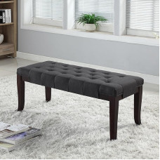 Roundhill Furniture Linon Tufted Fabric Upholstered Bench - Grey