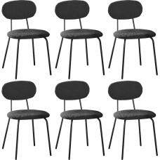 ANVOFONG Dining Room Chairs, Set of 6, Teddy Fabric Kitchen Chairs, Stacking Lounge Chairs, Suitable for Dining Room, Kitchen, Bedroom, Reception Room, Black