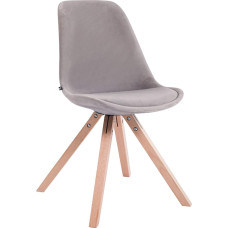 CLP Toulouse Velvet Square Retro Chair with High-Quality Seat Padding, Recliner Chair with Sturdy Wooden Frame, Seat Height 48 cm, Colour: Grey, Frame Colour: Natural