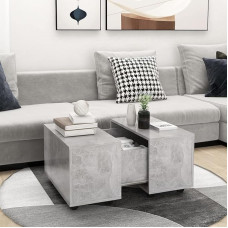 Susany Coffee Table on Wheels Extendable Storage Space Living Room Table Side Table Coffee Table Sofa Table Chipboard Concrete Grey 60 x 60 x 38 cm
