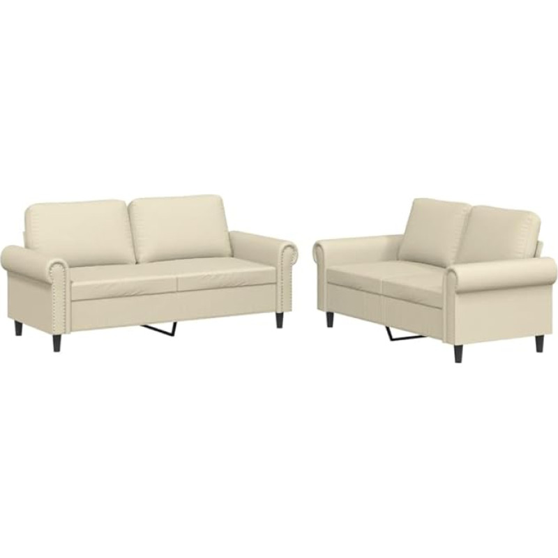 HETFTJN Lounge Sofa Sofas Camping Couch Camping Sessel - 2-TLG. Sofagarnitur mit Kissen Creme Kunstleder für Sitzzimmer Jugendzimmer Relaxationsraum Büro