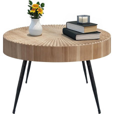 FAME HOME Living Room Table, Round, Wood, Pine, Light Brown, Round Table, Industrial Style with Black Metal Frame, Side Table, Coffee Table, High for Office, Living Room (1 Piece, Radial, Diameter 60
