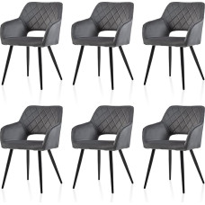 TUKAILAI Dining Room Chairs Set of 6 Velvet Kitchen Chairs Upholstered Chairs with Open Backrest, Armrests, Padded Seat, Metal Legs, Chairs for Living Room, Dining Room, Kitchen (6, Grey)