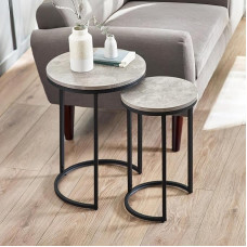 Julian Bowen Staten Round Concrete Effect Nesting Tables - Black