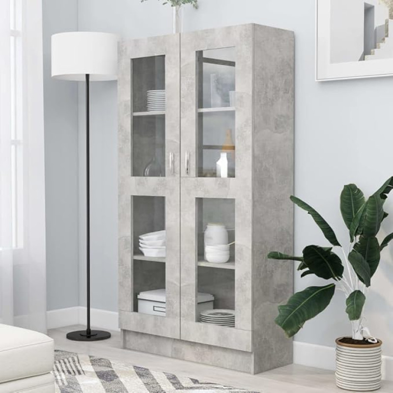 Willood Cabinet Bookcase Filing Cabinet Office Cabinet Display Cabinet Bookshelf Sideboard Concrete Grey 82.5 x 30.5 x 150 cm Wood Material