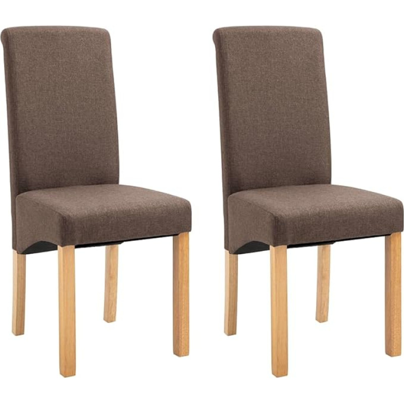 vidaXL Dining Room Chairs, Set of 2, Dining Room Chairs, High-Backed Chairs, Kitchen Chair, Wooden Frame, Chair for Dining Room, Kitchen, Modern, Brown Fabric