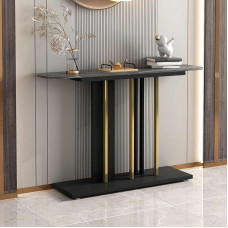 Bestiry Schmaler, Langer Eingangstisch für das Wohnzimmer, Moderne Konsole mit geometrischen Metallbeinen, Flurtisch (schwarz, 80 cm)