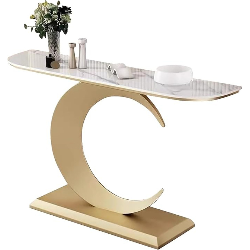 lyxamjrzyp Moderner Konsolentisch, Langer Flurtisch, Platte aus Stein, Schmaler Sofatisch für Diele, Flur oder Wohnzimmer(White Gold,47.2in/120cm)