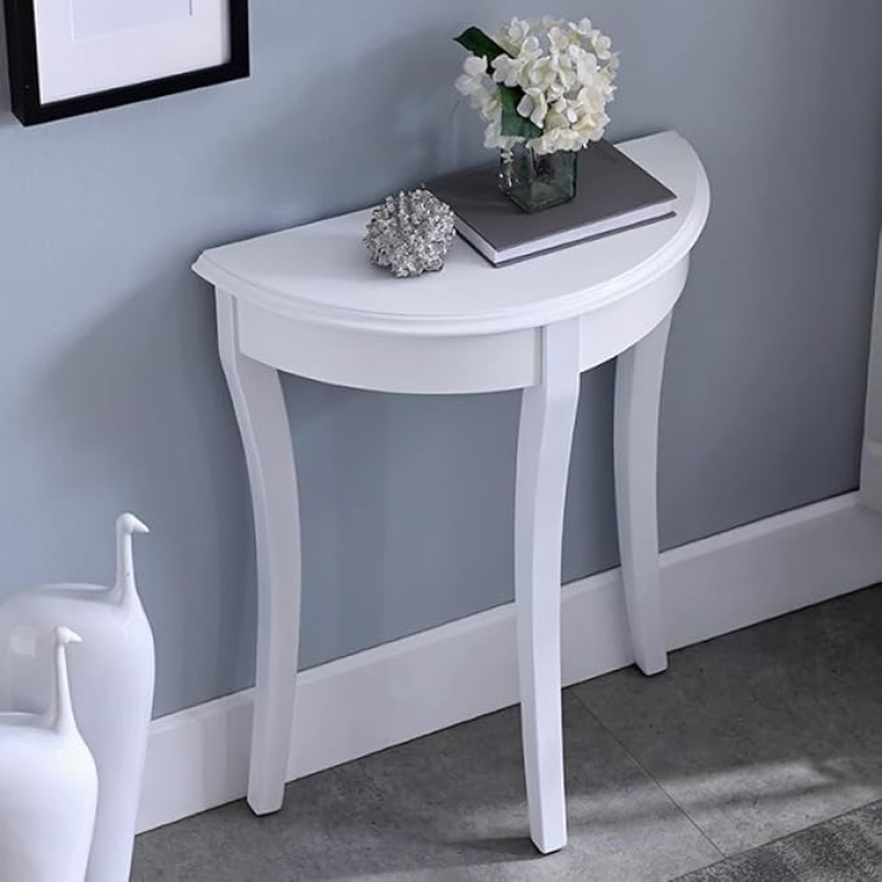 YVYKFZD Half Moon Console Table, Side Table, Sofa Table Made of Wood with Metal Legs, Narrow Hallway Table, Elegant Accent Tables, Entrance Table, for Entrance Area (Wit)