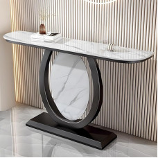 YVYKFZD Luxury Console Table, Side Table with Metal Base, Narrow Behind Sofa Table, Hallway Table, Industrial Accent Tables, Entrance Table, Easy to Assemble (Black C, 100 cm / 39.3 inches)