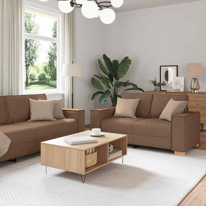 EMYRLXQW Sofas-3-teiliges Sofaset mit Kissen, brauner Stoff