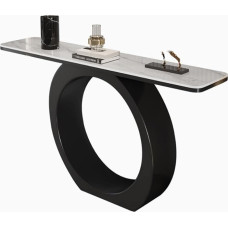 YVYKFZD Console Table, Rectangular Side Table, Minimalist Sofa Table, Hallway Table with Round Metal Base, Narrow Long Entrance Table, Easy to Assemble (Black A, 140 cm / 55.1 inches)