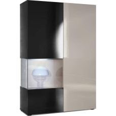 Vladon Morena Chest of Drawers Tall Cabinet Made in Germany, Body in Matte Black / Right Door and Insert in Sand Grey High Gloss Includes LED Lighting