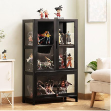 FUYAO Bamboo Display Cabinet, Figures Curio Display Cabinet, Display Cabinet with Acrylic Doors, Display Cabinets for Collectibles with 3/5 Tier Storage Shelves