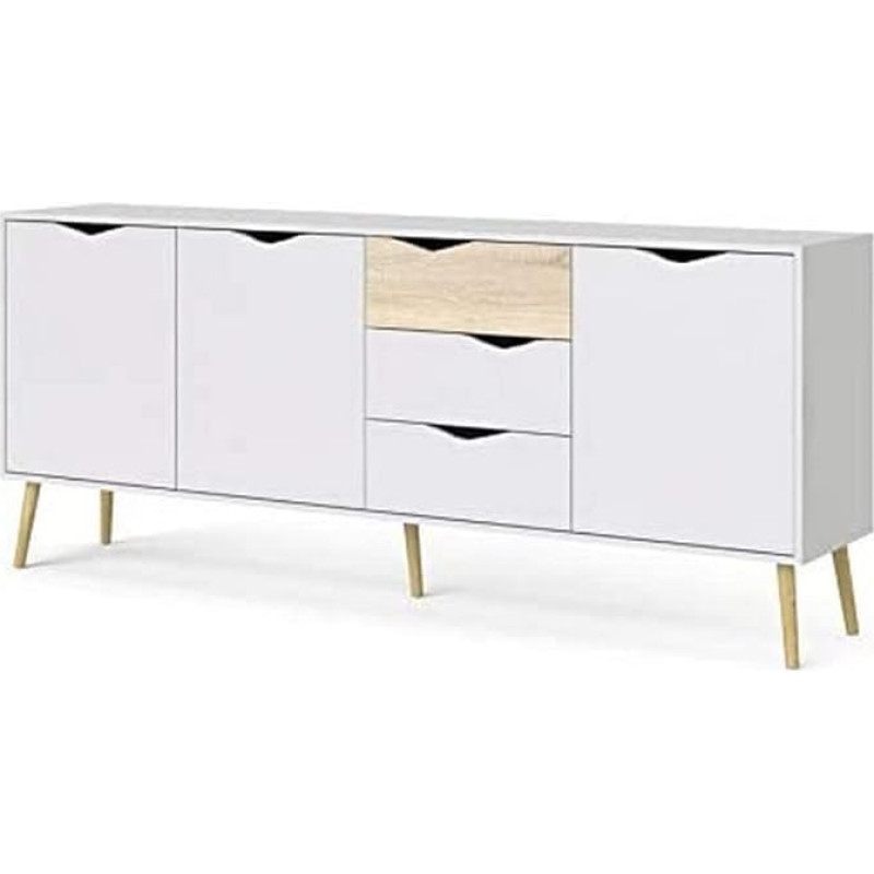 Dmora Sideboard with Three Doors and Three Drawers White and Oak Dimensions 195 x 81 x 39 cm