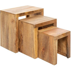 invicta INTERIOR Makassar Set of 3 Side Tables 45 cm Mango Natural Solid Wood Nesting Tables Coffee Tables