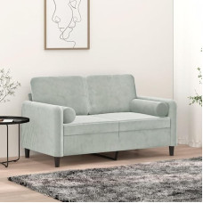 CIADAZ 3200871 2-Seater Sofa with Decorative Cushions, Light Grey, 120 cm, Velvet, Lounge Sofa, Sofas & Couches, Relax Sofa, Couch for Living Room, Couch with Sleep Function
