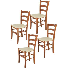 Tommychairs - Set of 4 Venice Chairs for Kitchen and Dining Room, Robust Structure Made of Varnished Beech Wood in Cherry Wood and Upholstered Seat with Faux Leather in Ivory