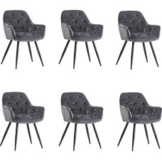 Jahecome Dining Room Chairs, Made of Fabric (Velvet), Living Room Chair, Choice of Colours, Retro Design Armrest, Chair with Backrest, Metal Legs, Black (Grey, 6)