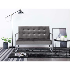 CIADAZ 2 Seater Sofa with Armrests, Couch for Living Room, for Apartments, Lounge Sofa, Sofas & Couches, Relax Sofa, Dark Grey Chrome and Velvet