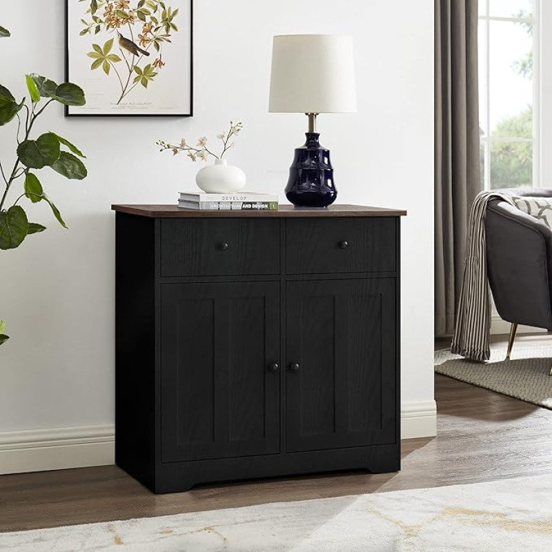 GOOD & GRACIOUS Sideboard Buffet Storage Cabinet for Kitchen, Dining Room, Home Storage, Black
