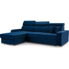 FurniShop24 Corner Sofa with Sleep Function and Bed Box - Sofa Bed L Shape 236 x 165 cm with Adjustable Headrests and Decorative Cushions Corner Couch Focus Dark Blue