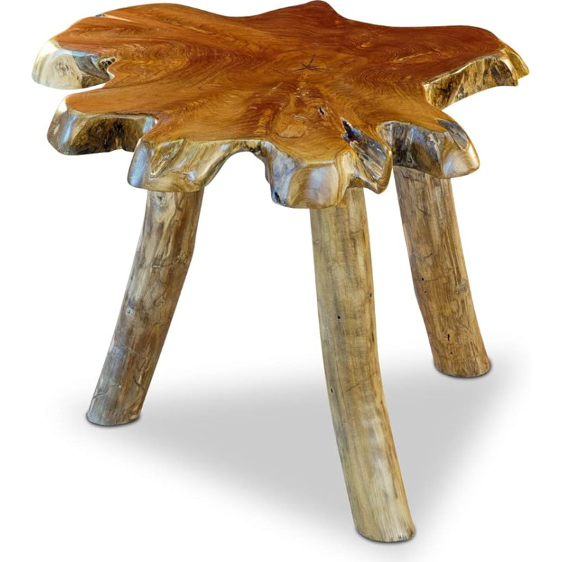 Teak Burl Wood Side Table THAWI - 45 x 45 - 55 x 45 - 55 cm Table Top Made of Solid Tree Slab in Rustic Country House Style, Suitable for Living Room, Conservatory or as a Coffee Table